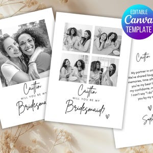 Ben jij mijn bruidsmeisje foto voorstel Canva bewerkbare sjabloon, voorstel voor bruidsmeisje gepersonaliseerd, bruidsmeisje, bloemenmeisje, bruids