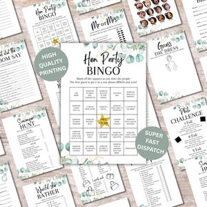 Hen Party Games A5, Bridal Shower Activity Games, Eucalyptus Theme, Printed in UK, Bride to Be Games, Bachelorette Hen Do Games, Hens Night