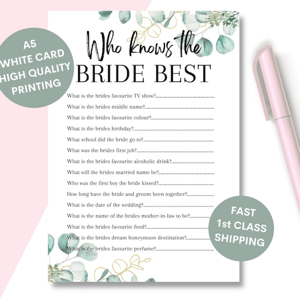 Hen Party Game Who Knows the Bride Best, Bridal Shower Games, Bride to be Hen Night, Bridal Party Funny Hen Game, Bachelorette Party, EHP1