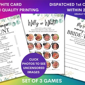 Hen Party Games Bundle, Willy or What, Scavenger Hunt, Bride Groom Wedding Shower Game, Bridal Shower Games Bundle, Bachelorette Party Games