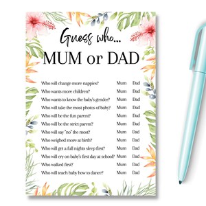 Gioco per baby shower Indovina chi mamma o papà, Rivelazione del genere della futura mamma, Idee per giochi di società, Consigli di previsione, Baby shower neutro unisex, SBS1