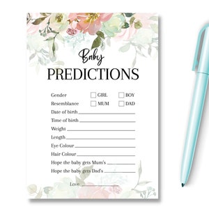 Floral Baby Shower Baby Predictions, New Mom to Be Gender Reveal, Party Games Ideas, Prediction Advice, Unisex Neutral Baby Shower, RBS1