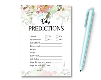 Floral Baby Shower Baby Predictions, New Mum to Be Gender Reveal, Party Games Ideas, Prediction Advice, Unisex Neutral Baby Shower, RBS1