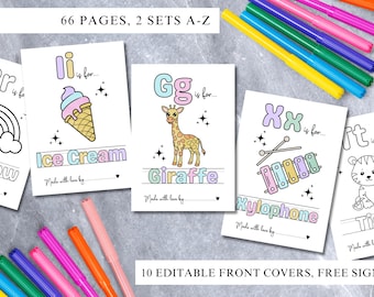 Printable Alphabet Colouring Book, ABC Baby Shower Colouring Pages, Fun Baby Shower Activity & Keepsake, Editable Digital Download, 66 Pages