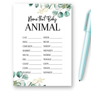 Juego de baby shower Nombra el animal, nueva mamá será revelación de género, juegos de fiesta favorecen ideas, consejos de predicción, baby shower neutral unisex, EBS1