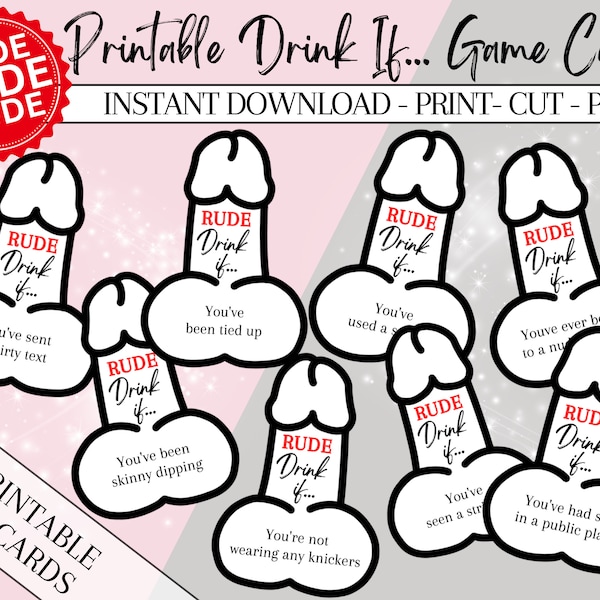 Rude Bachelorette Game, Bridal Shower Drinking Game, Hen Party Naughty Game, Bachelorette Decor, Hen Decorations, Penis Card Game, Drink if