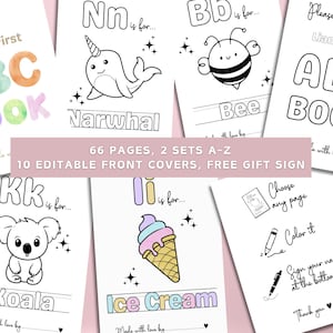 ABC Baby Shower Colouring Pages, Fun Baby Shower Activity & Keepsake, Printable Alphabet Colouring Book, Editable Digital Download, 66 Pages