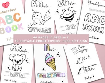 ABC Baby Shower Colouring Pages, Fun Baby Shower Activity & Keepsake, Printable Alphabet Colouring Book, Editable Digital Download, 66 Pages