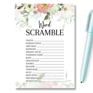 Floral Baby Shower jeu Word Scramble, nouvelle maman à révéler le genre, idées de jeux de fête, conseils de prédiction, douche de bébé neutre unisexe, RBS1
