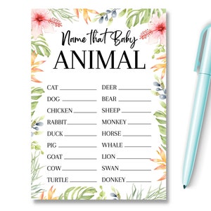 Jeu de baby shower Nommez l’animal, Nouvelle maman à révéler le sexe, Idées de jeux de fête, Conseils de prédiction, Baby Shower unisexe neutre, SBS1