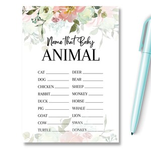 Floral Baby Shower Game Name the Animal, New Mom to Be Gender Reveal, Party Games Ideas, Prediction Advice, Unisex Neutral Baby Shower, RBS1