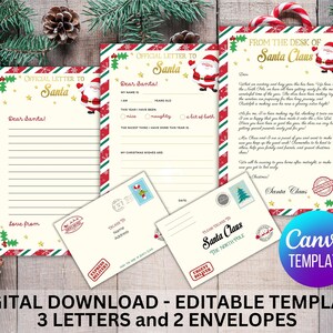 Carta de Papá Noel, Carta oficial de Navidad, Carta de Papá Noel, Plantilla editable de descarga instantánea personalizada de Papá Noel