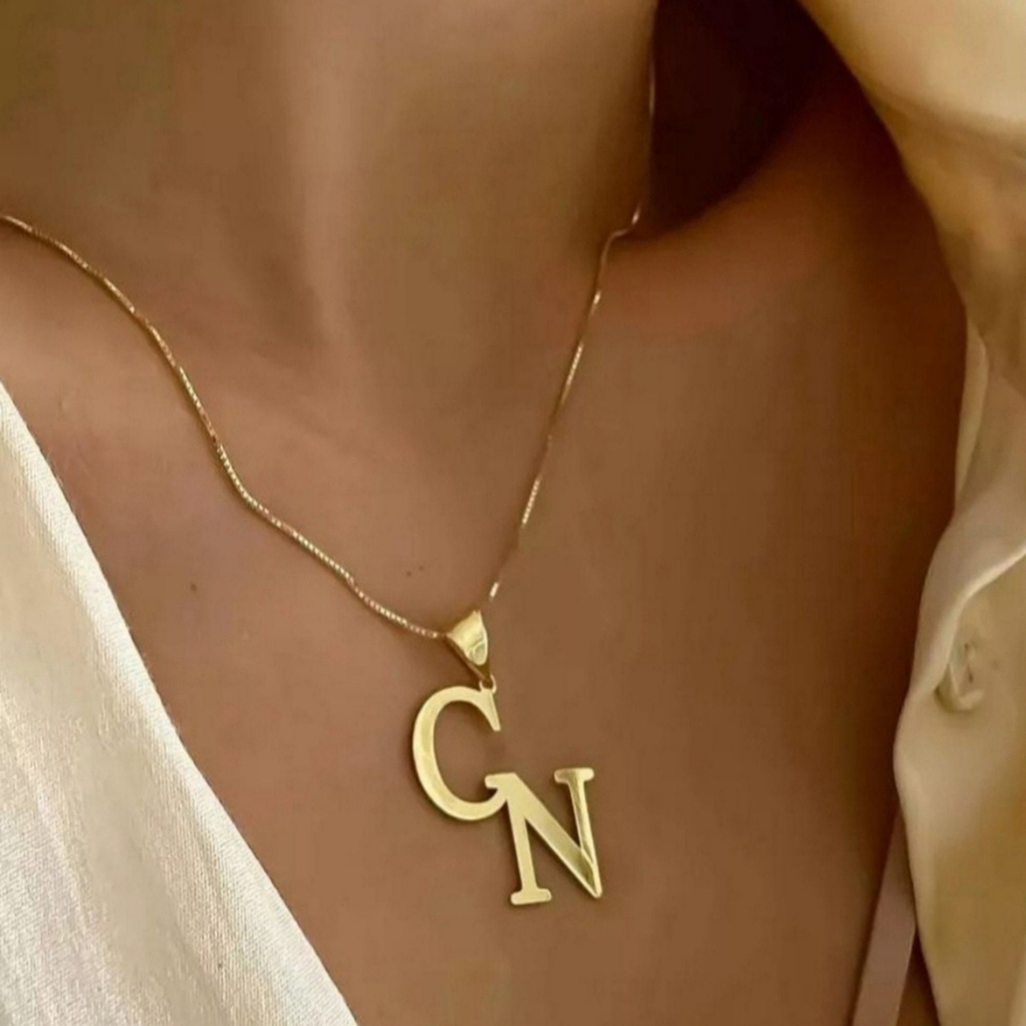 Jumbo initial / letter necklace l Sterling Silver 14K Gold Plated |  Personalized large initial necklace