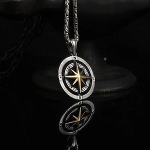 Silver Men Pendant, Lightning  Necklace For Men , Silver Compass Men Jewelry, Lightning Pendants , Men Necklace , Minimalist Gift for Men