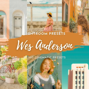 5 Wes Anderson Lightroom Presets, Warm Tones, Nostalgic film Presets, Retro Presents, Photo Editing, Vintage color grading, Mobile