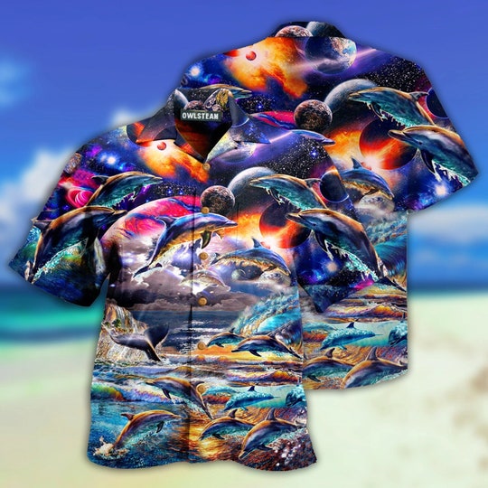 Dolphin Into The Galaxy Hawaiian Shirt