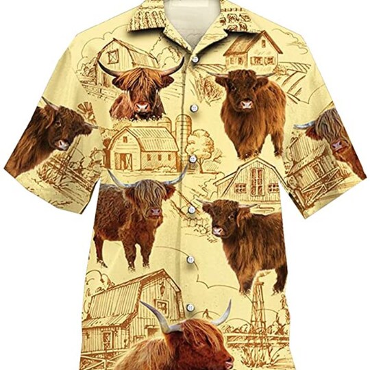 Highland Cattle Farm Hawaiian Shirt
