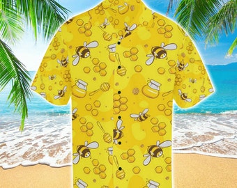 Bee and Honey Jar Yellow Hawaiian Shirt 