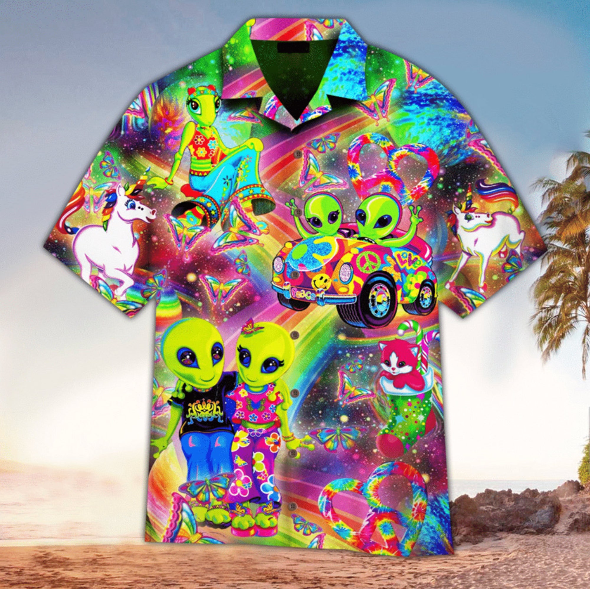 Alien Paar Und Einhorn Aloha Hawaiian Shirt Alien Paar Und Einhorn Aloha Hawaiian Shirt