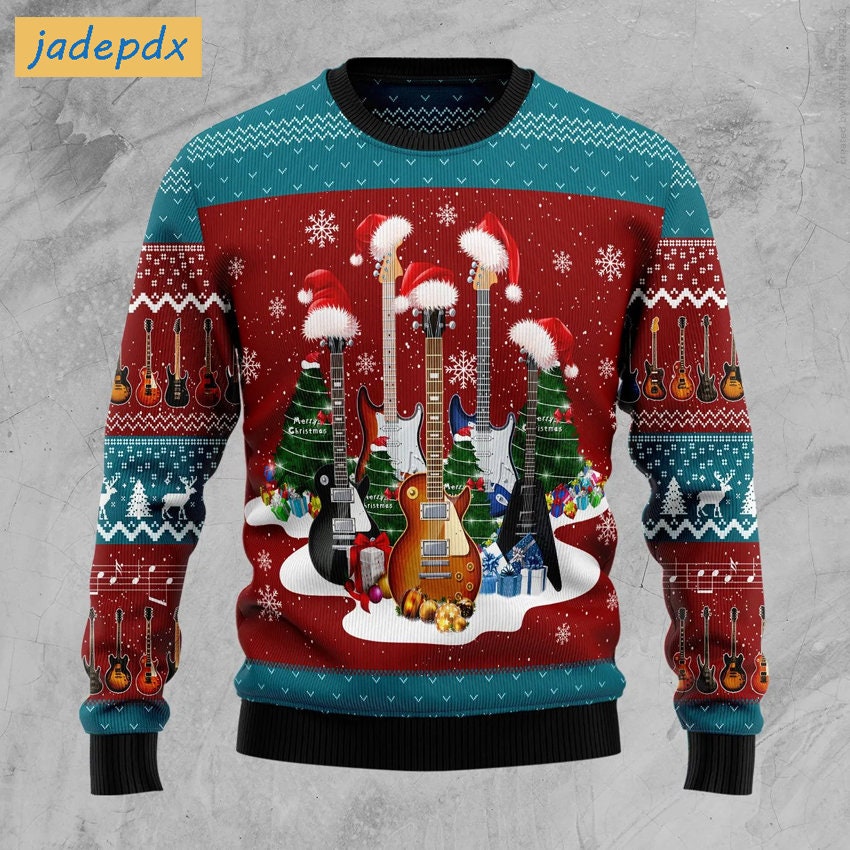 Christmas Guitar Ugly Sweater, Guitar Lovers Christmas Gift, Guitar ...