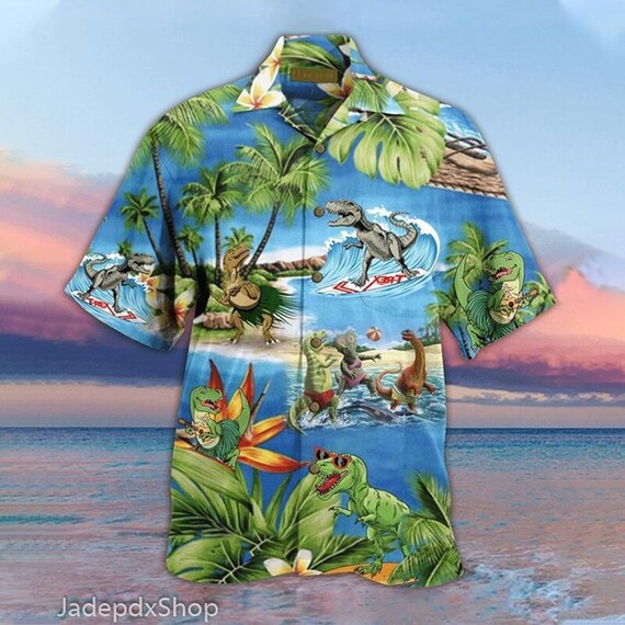 Dinosaur Creative Printed Loose Hawaiian Shirt Hawaiian Short - Etsy