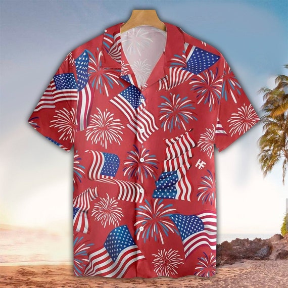 US Flag & Firework 4th of July Hawaiian Shirt for Men Women - Etsy