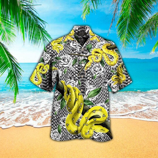 Yellow Dotted Snake And Roses Hawaiian Shirt