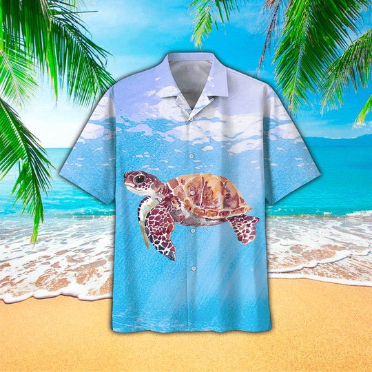 Baby Sea Turtle Blue Hawaiian Shirt