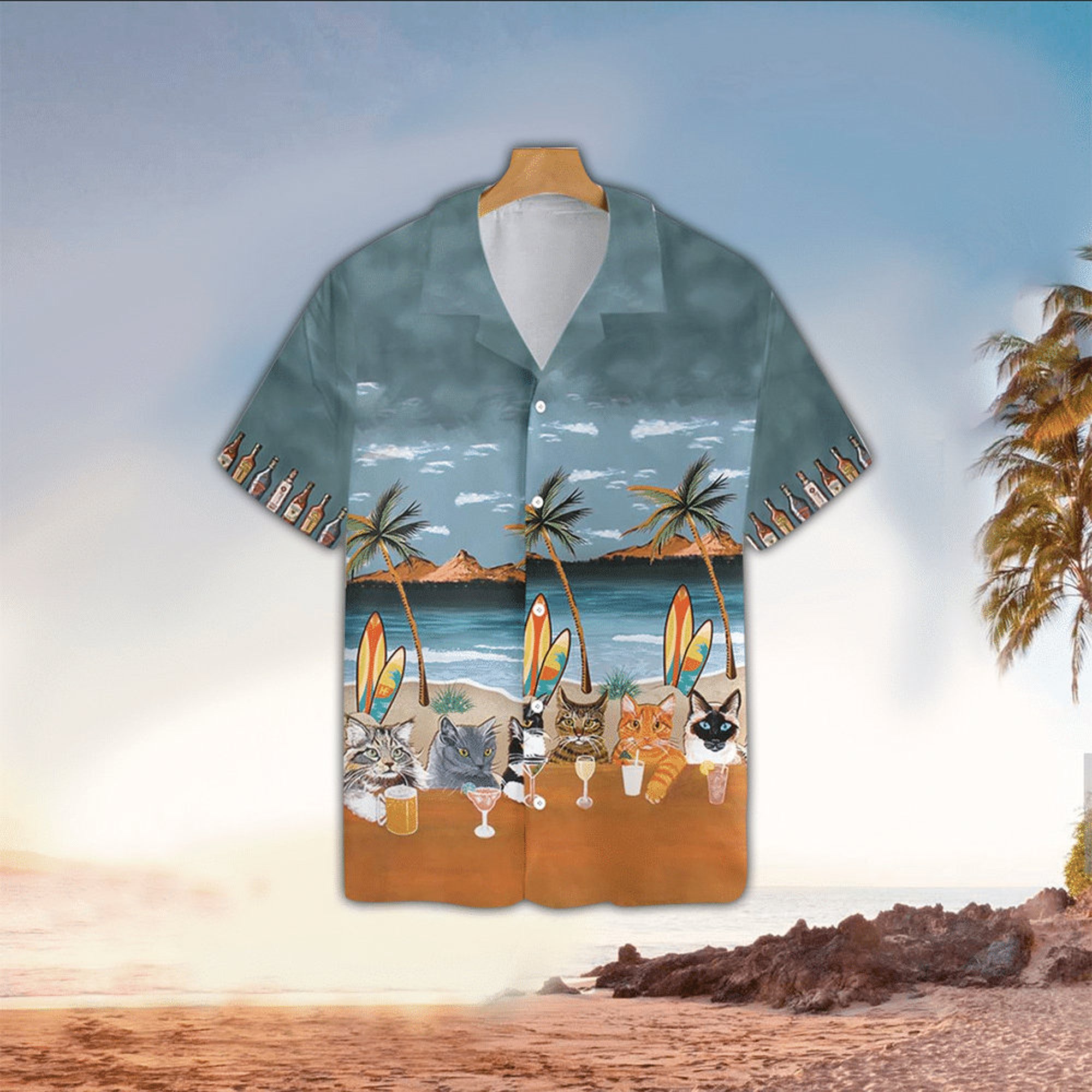Katze Sommer Getränk Bier Alkohol Hawaiian Shirt Katze Sommer Getränk Bier Alkohol Hawaiian Shirt