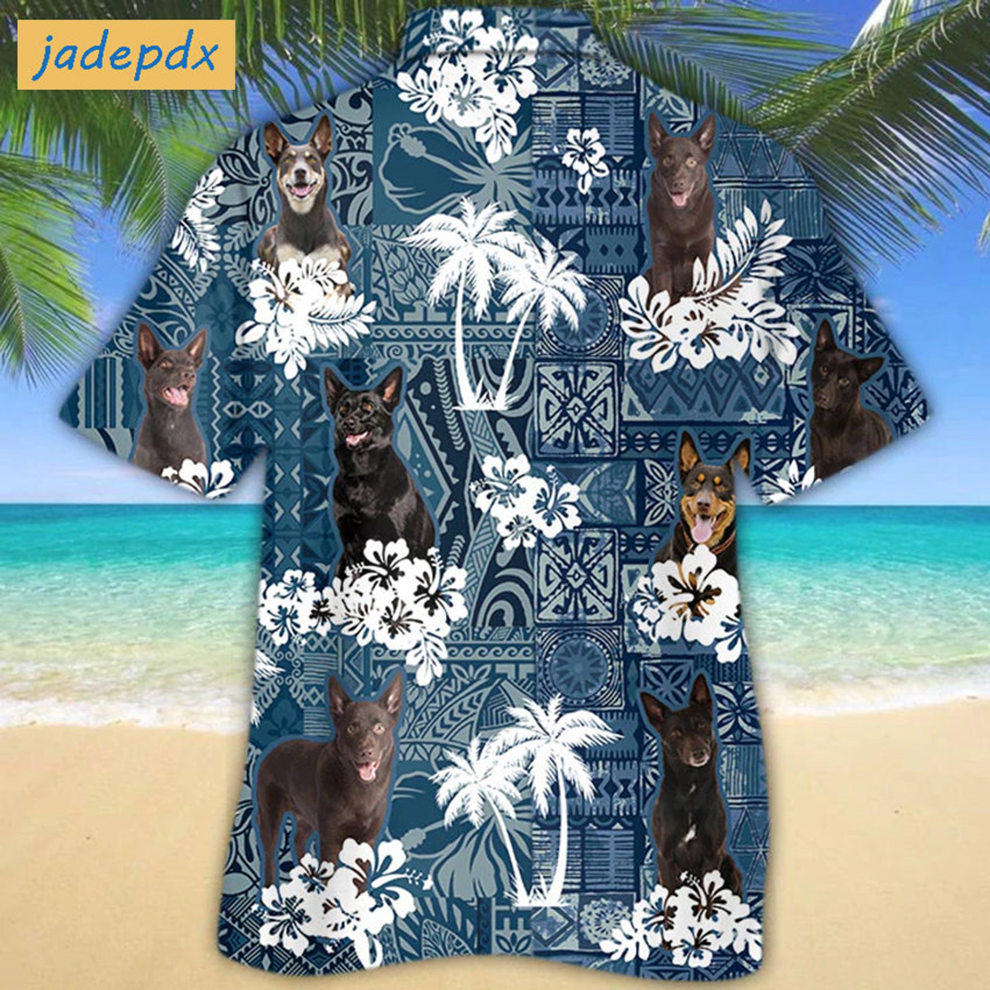 Discover Tropical Hibiscus And Palm Australian Kelpie Hawaiian Shirt For Dog Lovers - Aloha Shirt, Short Sleeve Series - Vintage Hawaii Beach Shirt