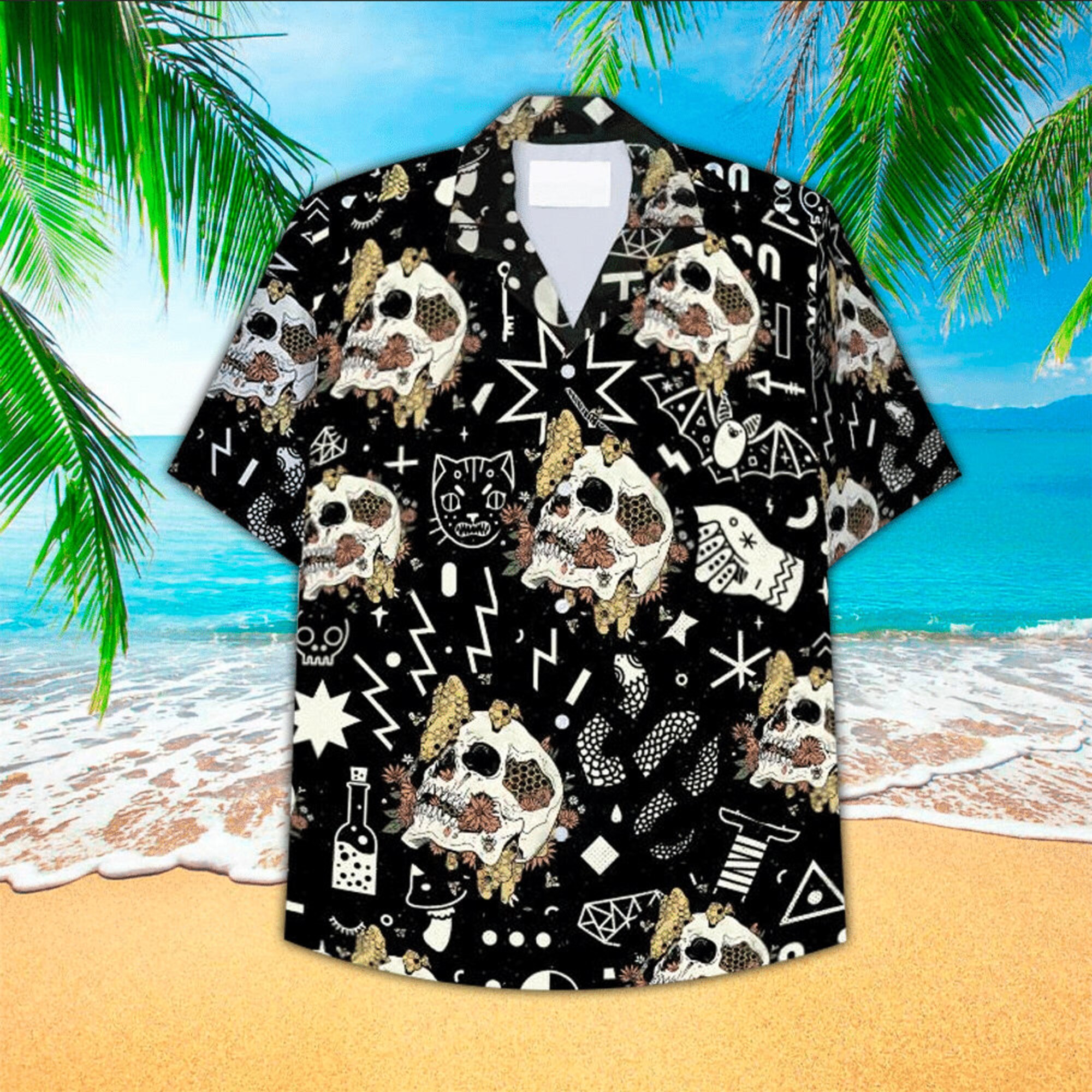 Florales Schmetterling Totenkopf Hawaiian Shirt Florales Schmetterling Totenkopf Hawaiian Shirt