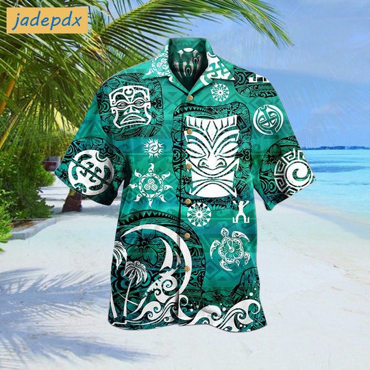 Disover Tiki Love Sea Turtle Tropical Pattern Hawaiian Shirt For Men Women - Tiki Aloha Shirt, Short Sleeve Series - Vintage Hawaii Beach Shirt