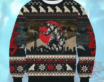 Godzilla Xmas Sweater - Etsy Ireland