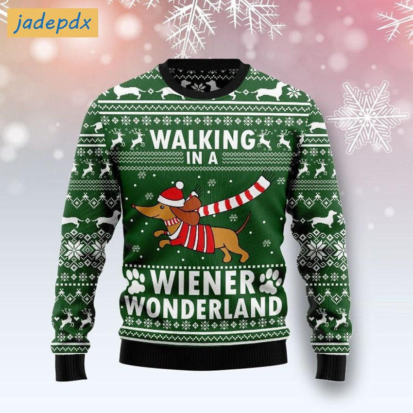 Dachshund Walking In A Weiner Wonderland Ugly Christmas Sweater, Dachshund Shirt, Christmas Gift For Dog Lovers