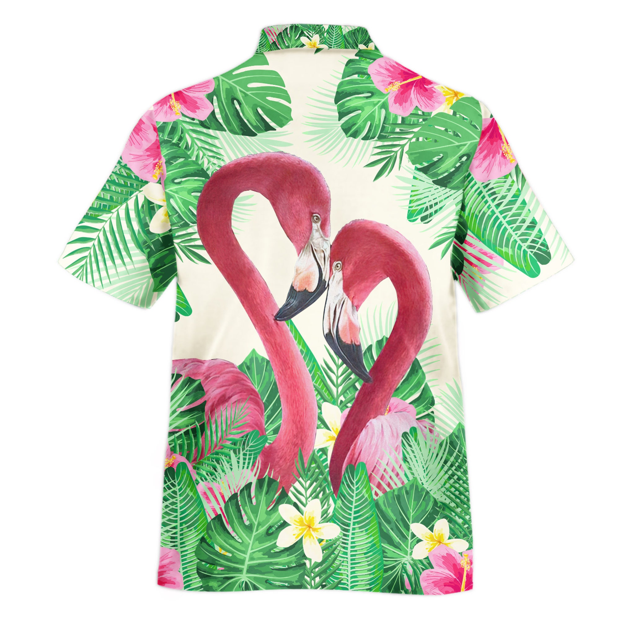 Discover Loving Flamingo Couple Tropical Hibiscus & Leaf Hawaiian Shirt