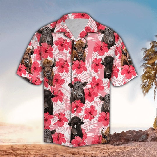 Tropical Flowers Hibiscus Bison Good Pink Hawaiian Shirt