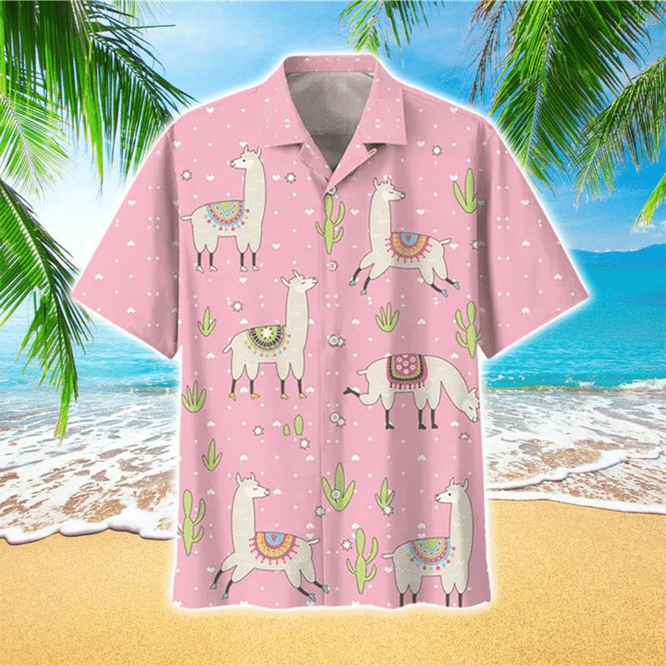 Cute Llama Pink Hawaiian Shirt