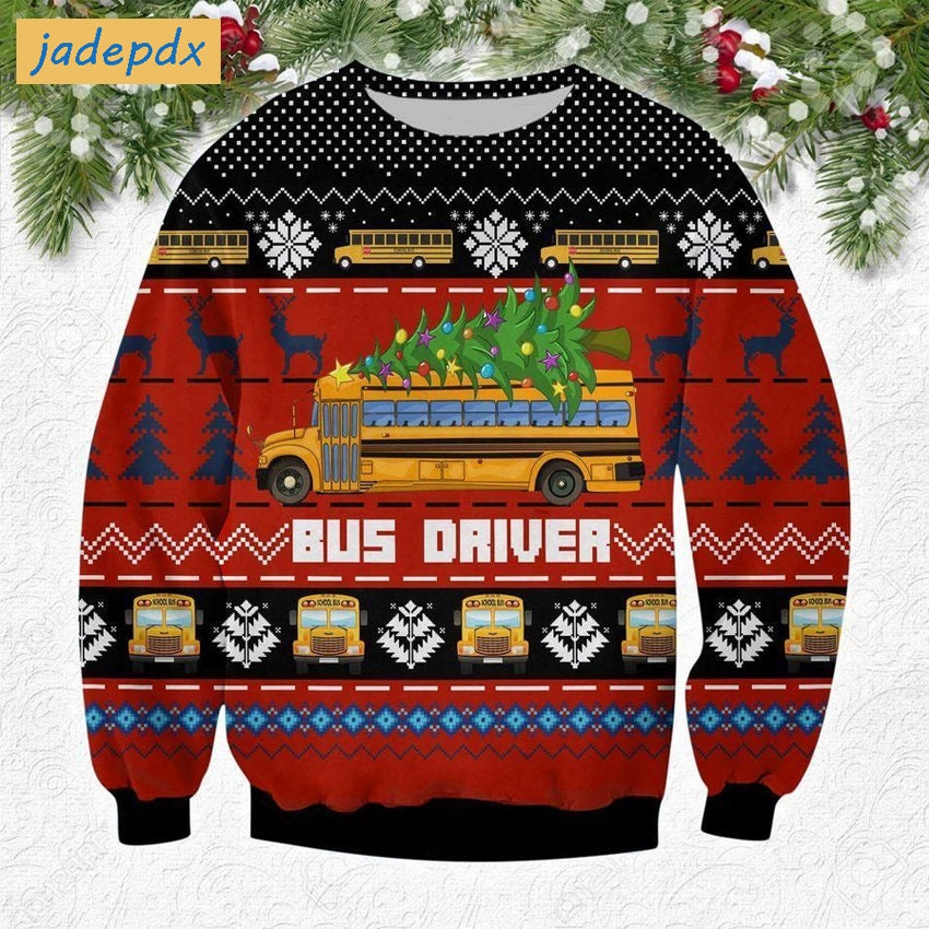 Discover Bus Driver Christmas Tree Ugly Christmas Sweater
