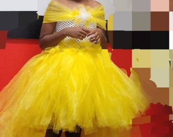 Handmade Yellow Tutu Flower Girl Dress: Crochet Top, High Low Costume