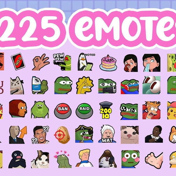 225 emote meme Twitch - Mega pacchetto meme divertenti, pacchetto emote Discord, emote meme divertenti per Twitch, YouTube e Discord