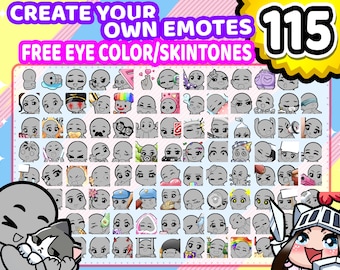 DIY Emote-basisbundel | 115 emotes-sjabloon Menselijke Chibi | Maak penseel, stempel | Basissen voor Twitch, Discord, YouTube