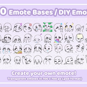 Emote Base Pack | 40 Custom Chibi Anime Emote Template for Twitch, Youtube and Discord