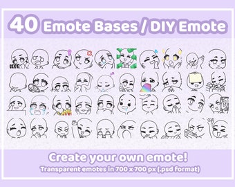 Emote Base Pack | 40 Custom Chibi Anime Emote Template for Twitch, Youtube and Discord