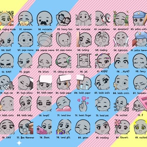 DIY Emote Base Bundle 115 Emotes Template Human Chibi Procreate Brush, Stamp Bases for Twitch, Discord, Youtube image 3