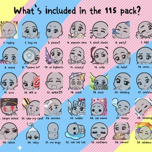 DIY Emote Base Bundle 115 Emotes Template Human Chibi Procreate Brush, Stamp Bases for Twitch, Discord, Youtube image 2