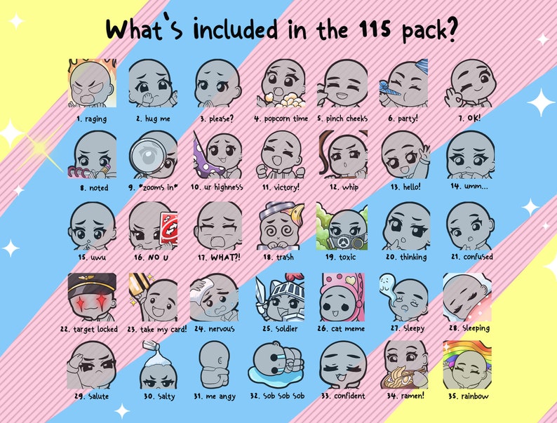 DIY Emote Base Bundle 115 Emotes Template Human Chibi Procreate Brush, Stamp Bases for Twitch, Discord, Youtube image 2