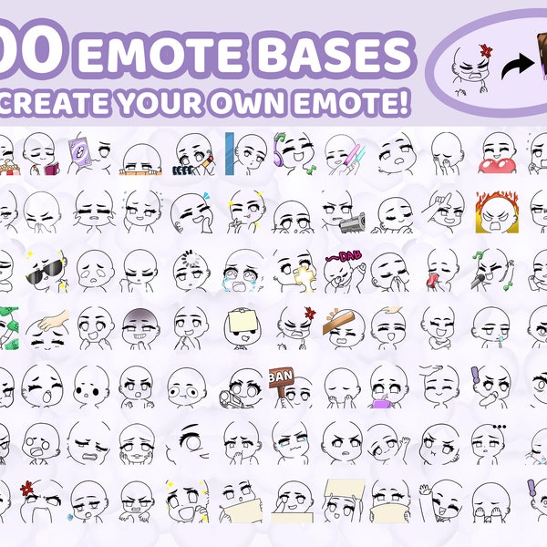 Emote Base MEGA Bundle | 100 Custom Chibi Emote DIY Pack Template for Twitch, YouTube, Discord