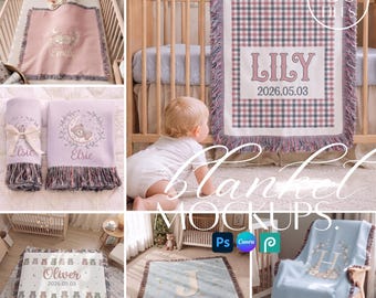 30 Nursery Woven Blanket Mockup Bundle: PSD Smart Object, Editable Canva Drag and Drop Throw Blanket Template (Digital Download)