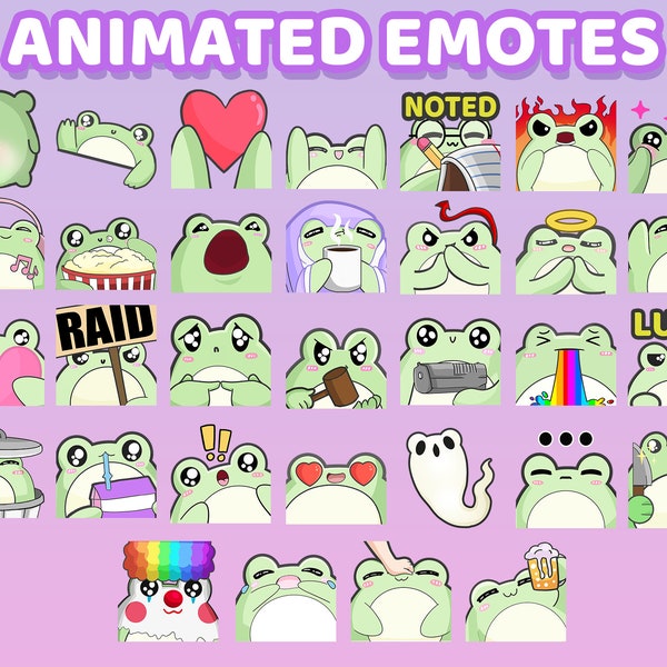 Grenouilles non animées + ANIMÉES 33 pcs. d'émoticônes Set Twitch & Discord | Mignon Chibi MÉGA Bundle | Froggy Kawaii Booty Twerk Danse Raid GG Pepe