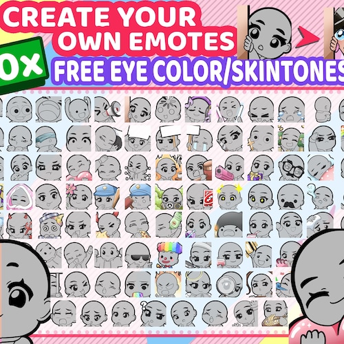 Emote Base Pack 40 Custom Chibi Anime Emote Template for Etsy